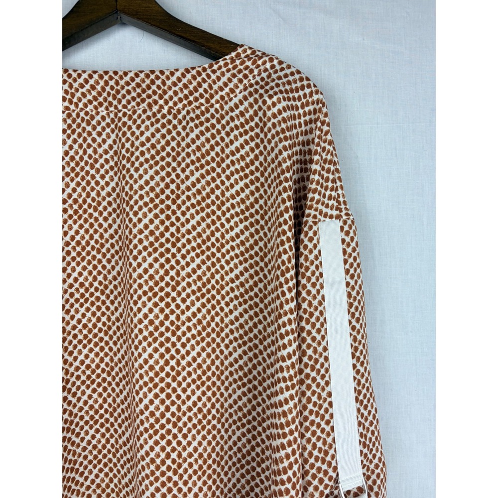 Worthington Womens Brown White Dot V-Neck Roll Tab Sleeve Blouse Top 1X - Picture 11 of 15